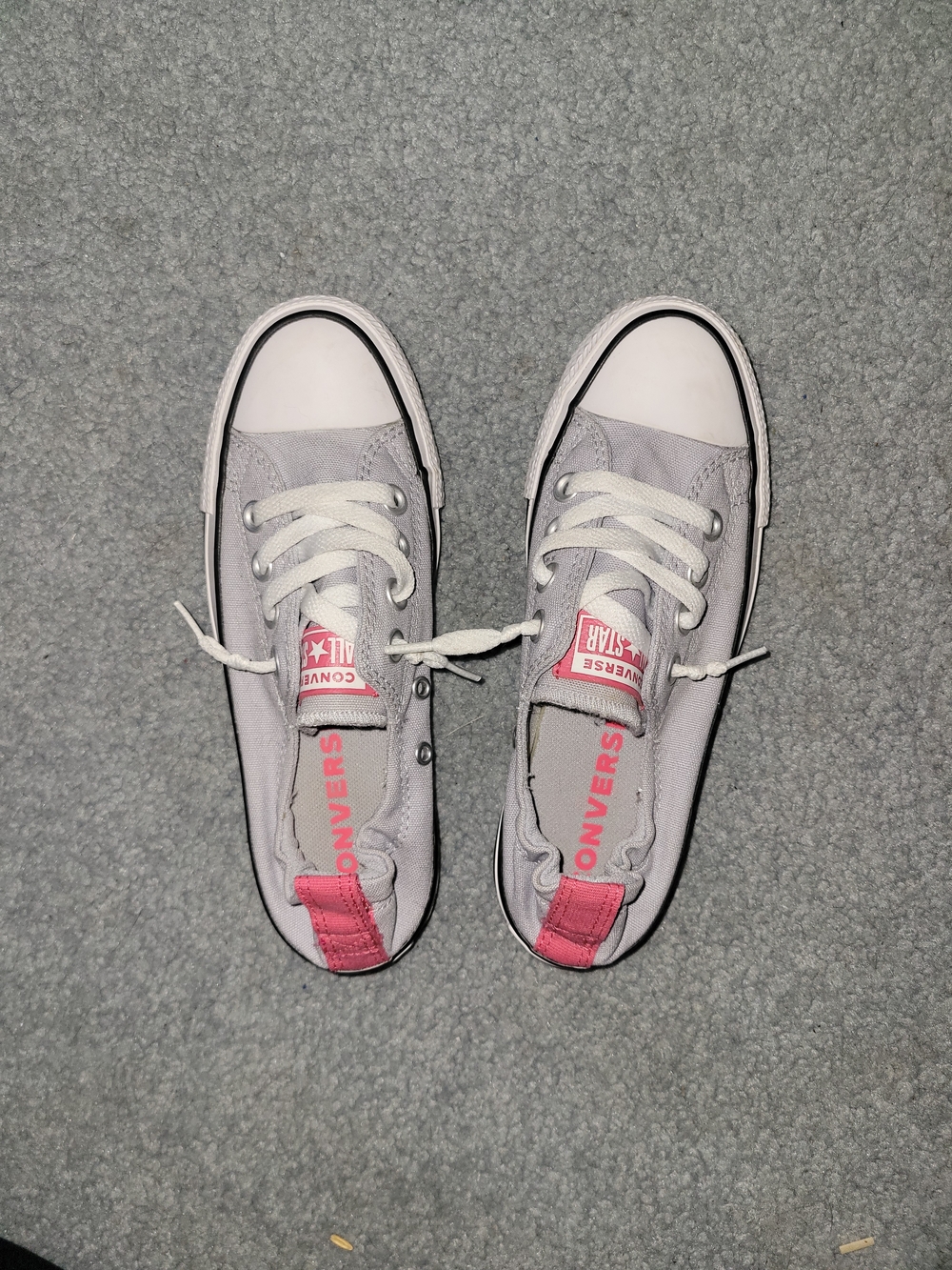 Converse Low-Top Canvas Sneakers in Light Gray with Pink Accents